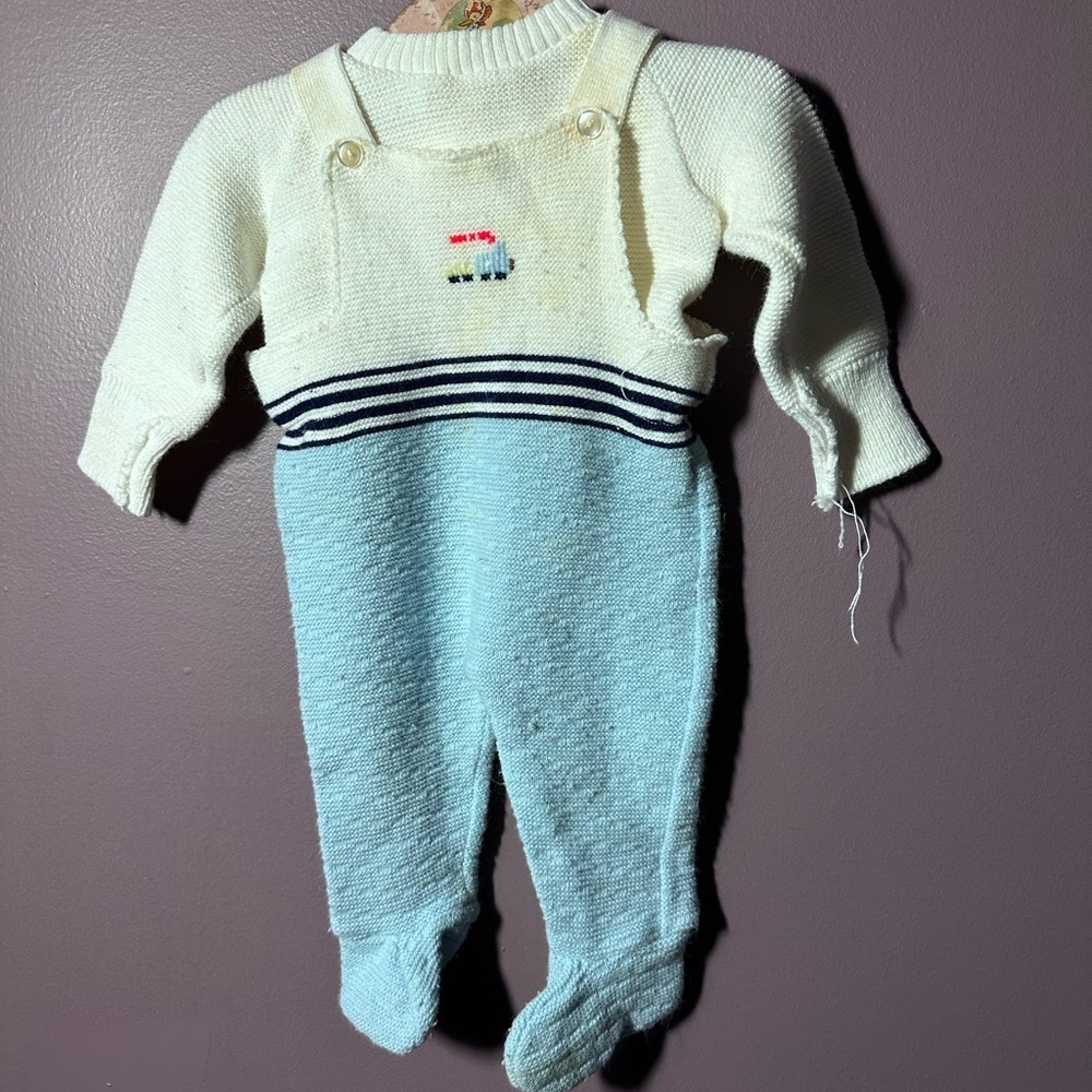 Vintage Knit Cream and Blue Baby Two Piece
